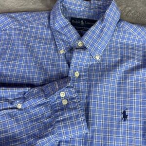 Ralph Lauren Button Down Mens 16 34/35 Blue Plaid Classic Fit Long Sleeve Shirt